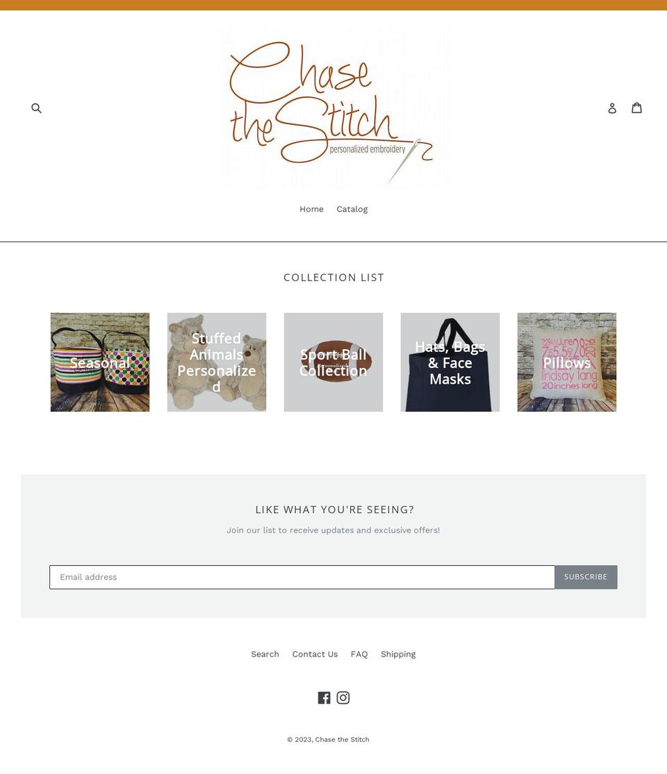 chasethestitch.com shopify website screenshot