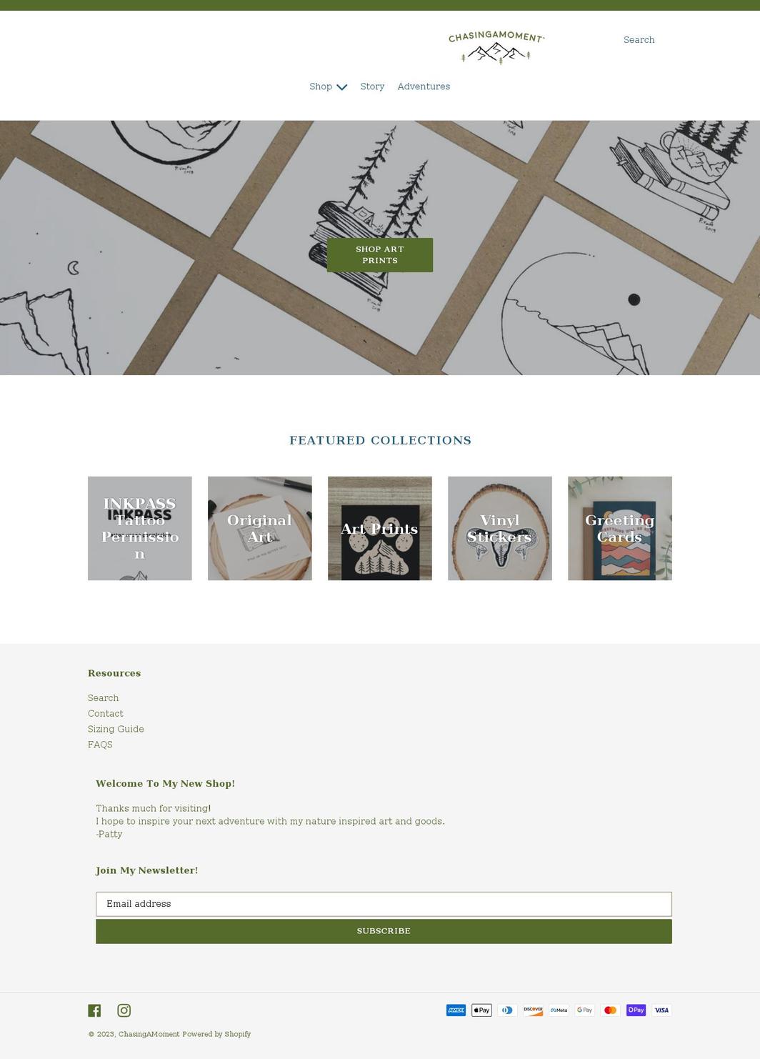 chasingamoment.com shopify website screenshot