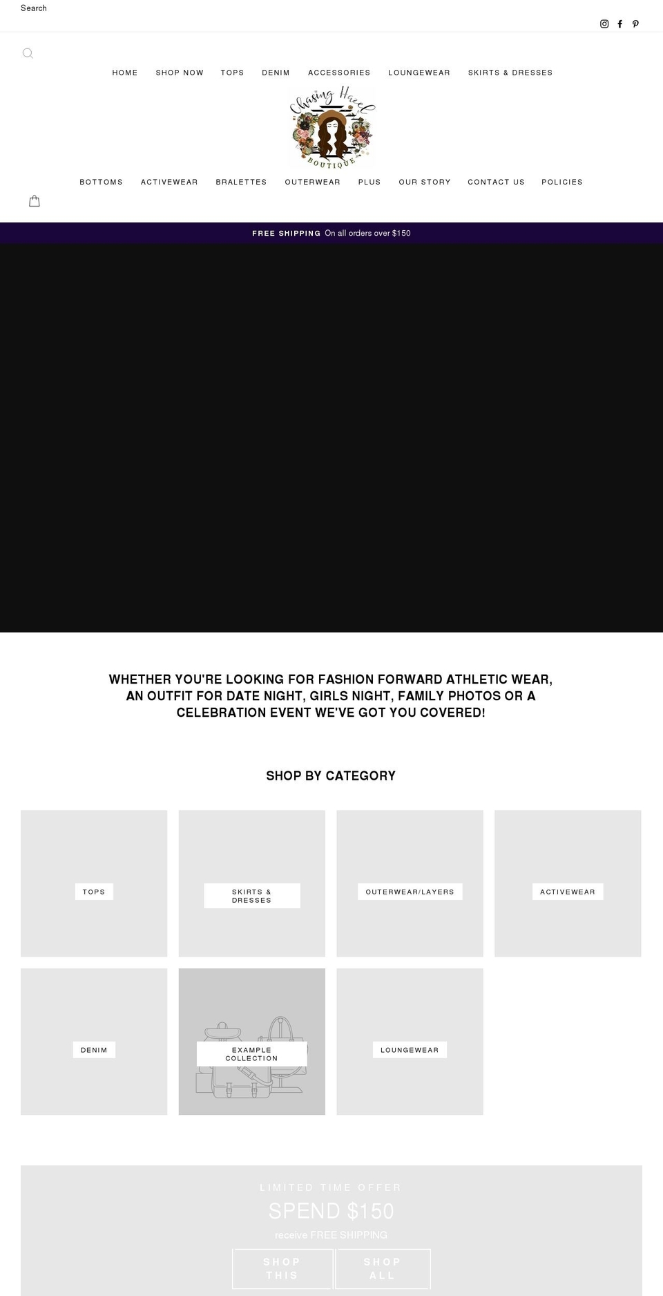 chasinghazelboutique.com shopify website screenshot