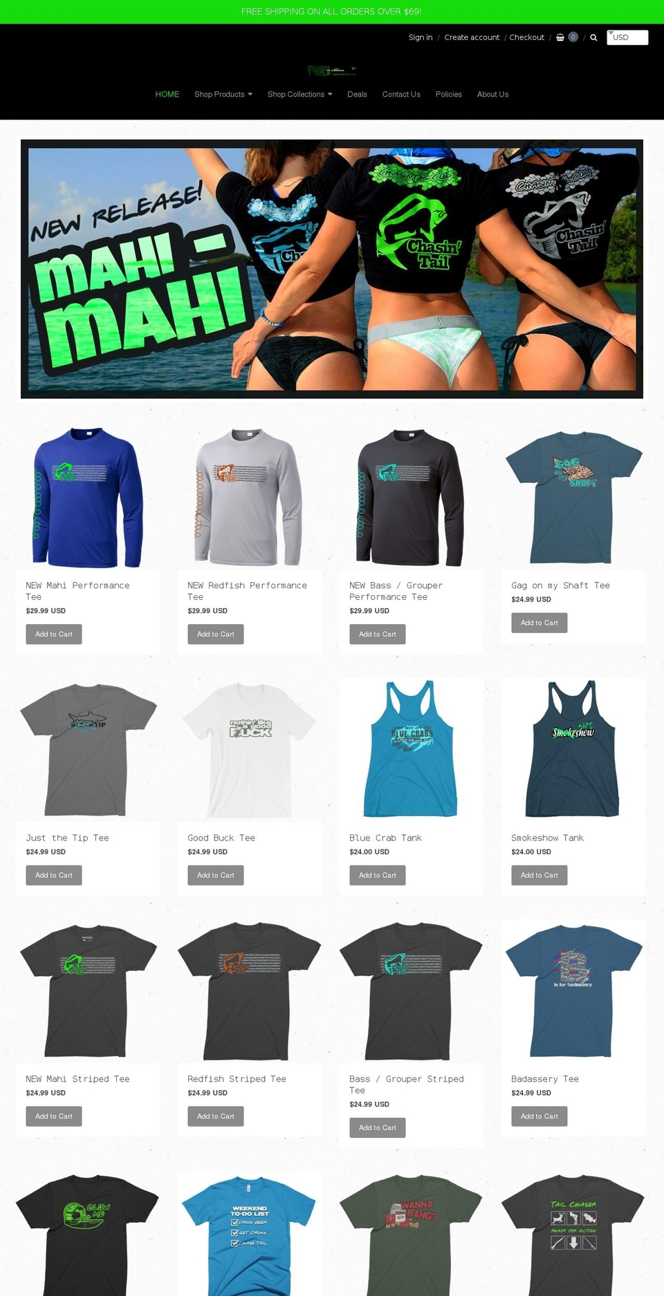 chasingtailsoutfitters.com — Shopify storefront screenshot