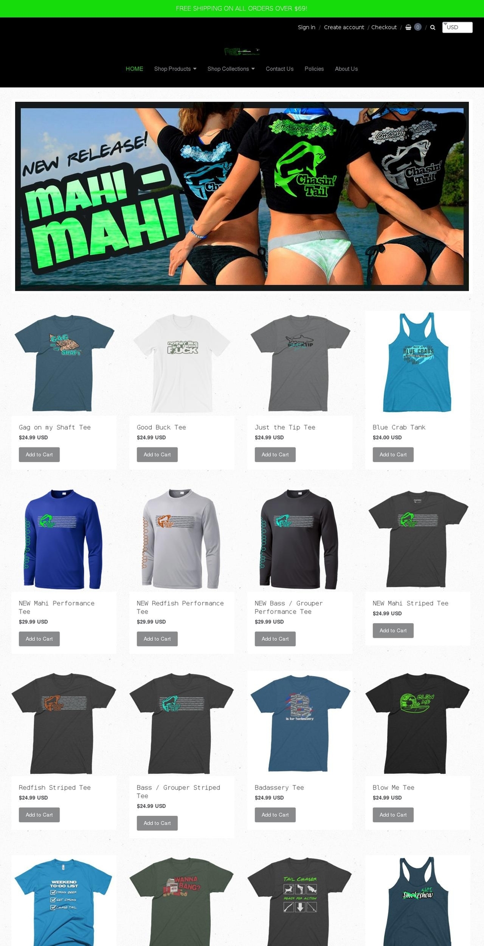 chasintail.com shopify website screenshot