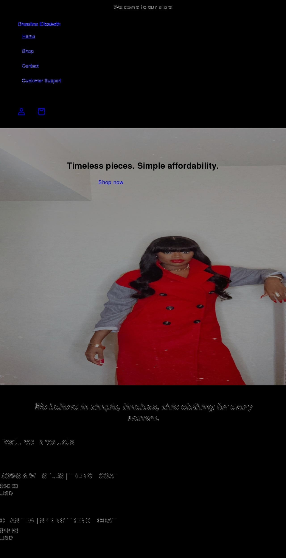 chasiteaelizabeth.com — Shopify storefront screenshot