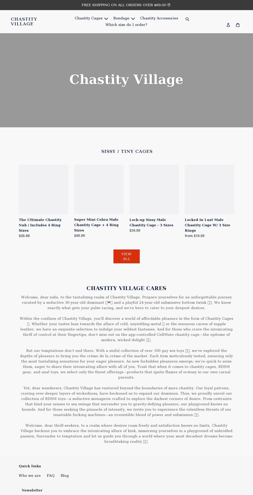 chastityvillage.com shopify website screenshot