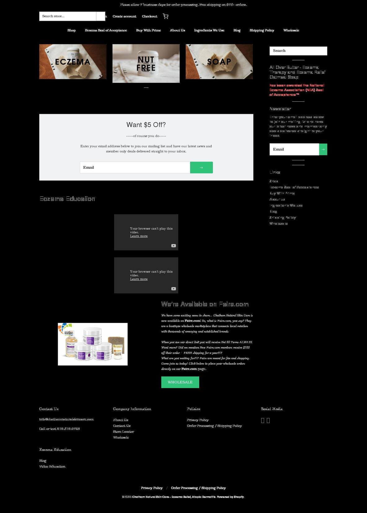 chathamnaturalskincare.com shopify website screenshot