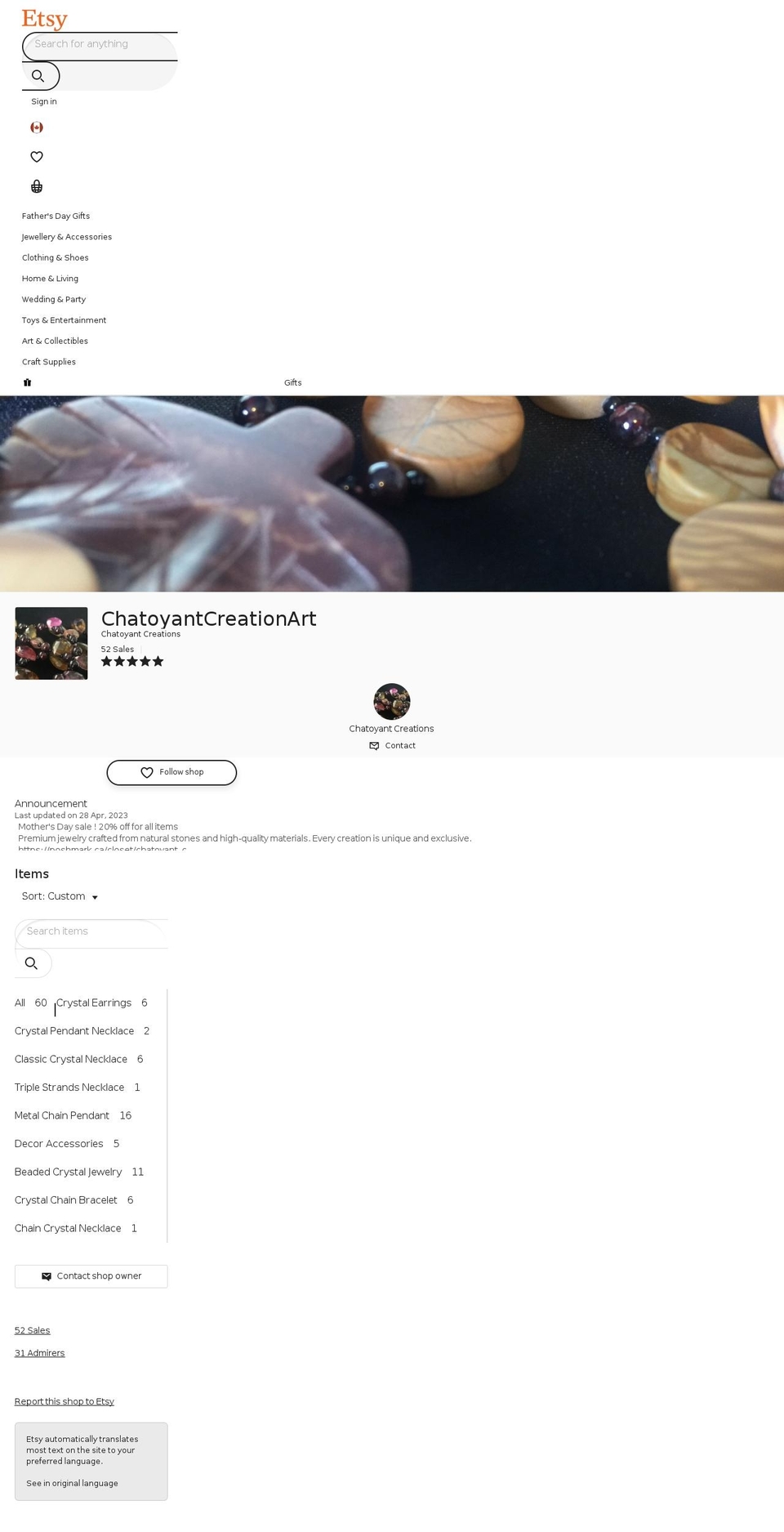 chatoyantcreations.com — Shopify storefront screenshot