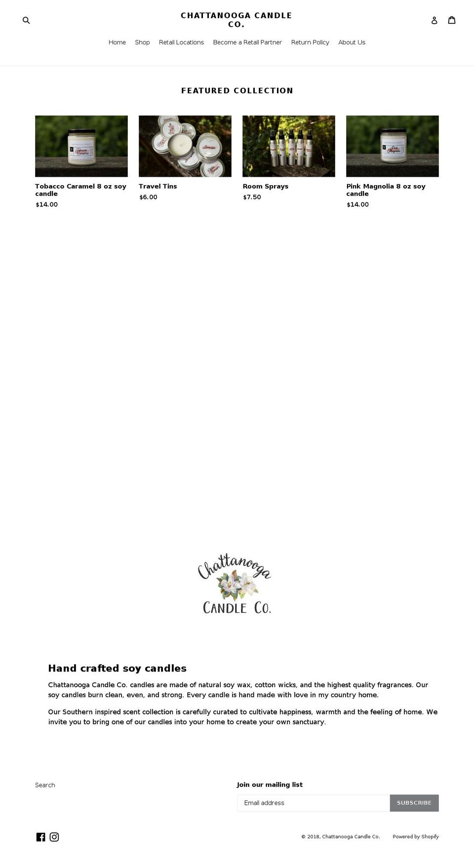 chattanoogacandleco.com shopify website screenshot