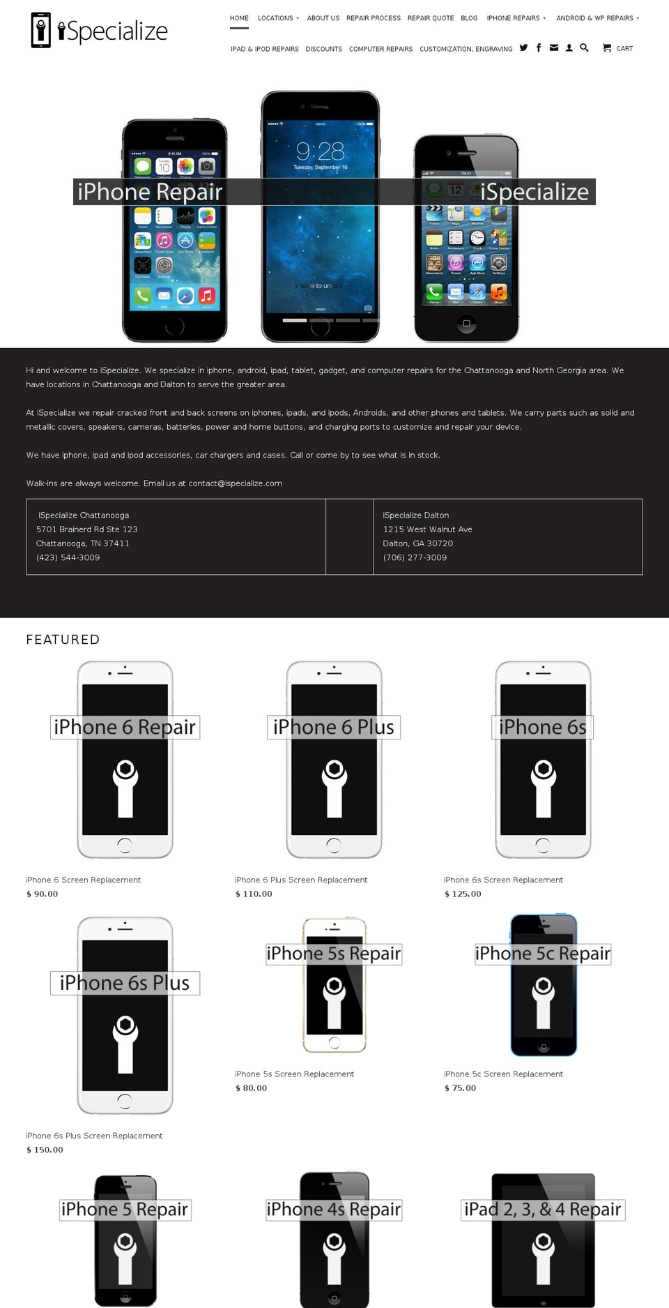 chattanoogaiphonerepair.com shopify website screenshot