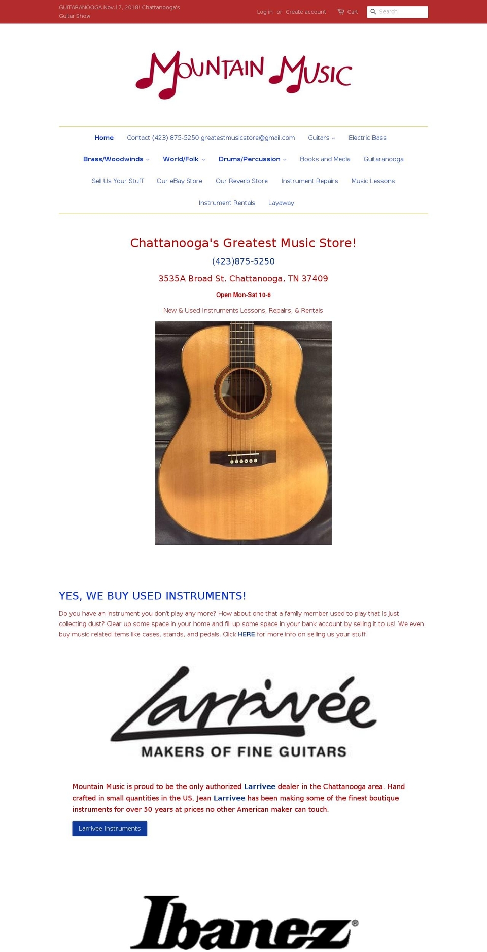 chattanoogamusicstore.com — Shopify storefront screenshot