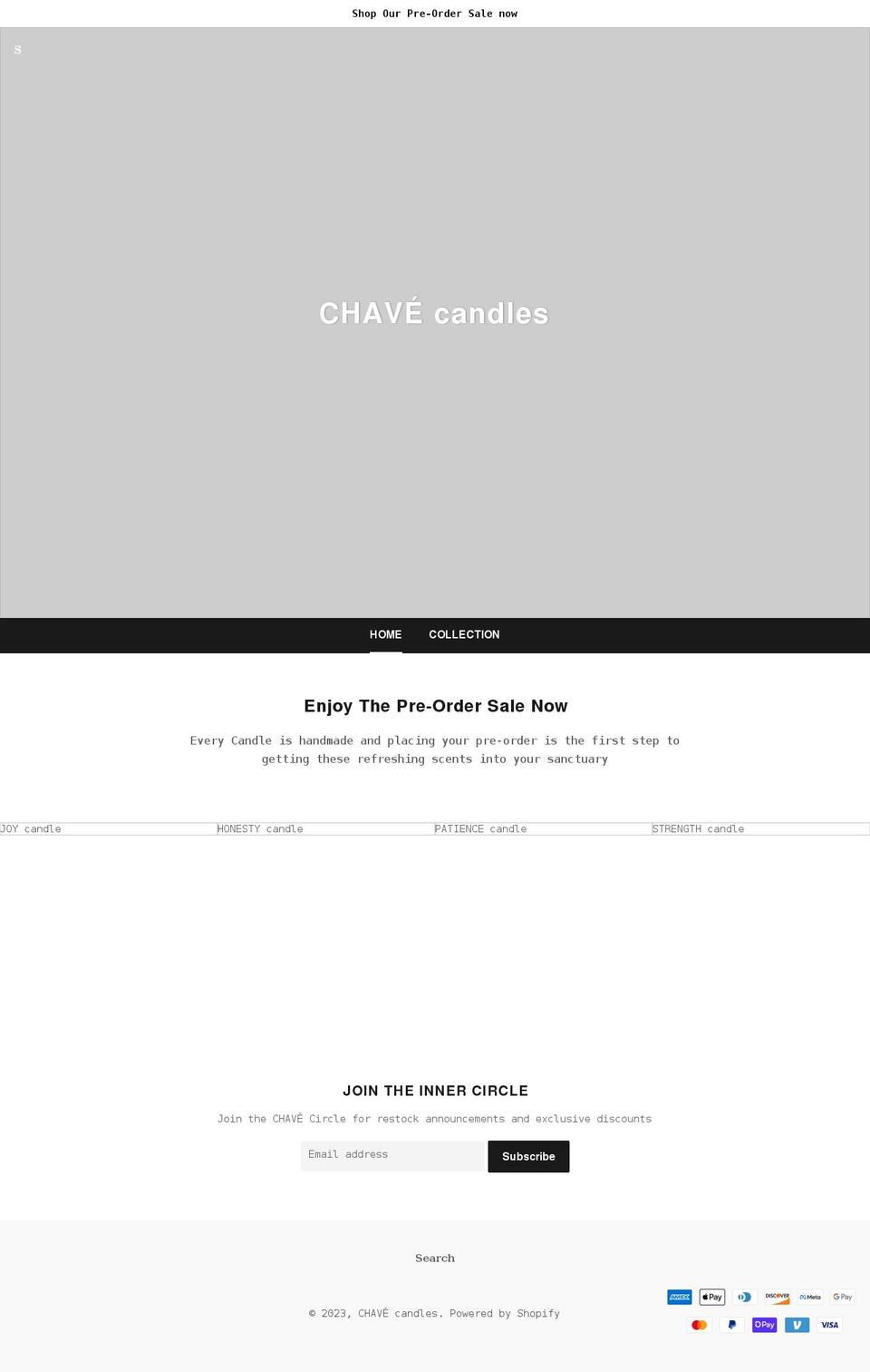 chavecandles.com shopify website screenshot