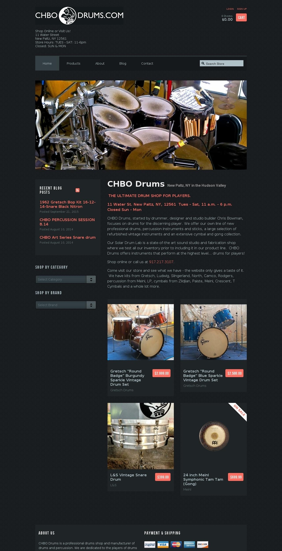 chbodrums.com shopify website screenshot