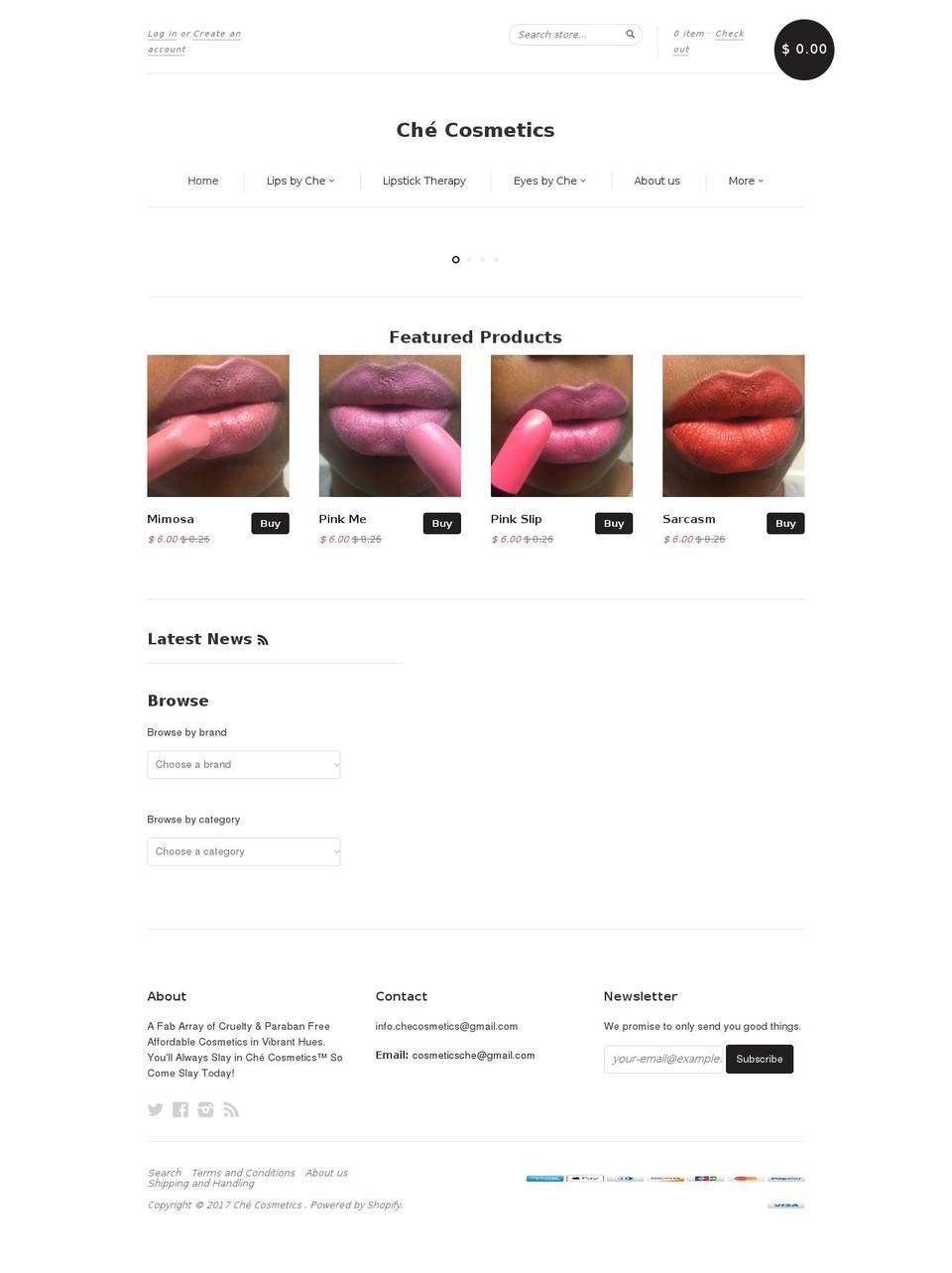 che-cosmetics.com shopify website screenshot
