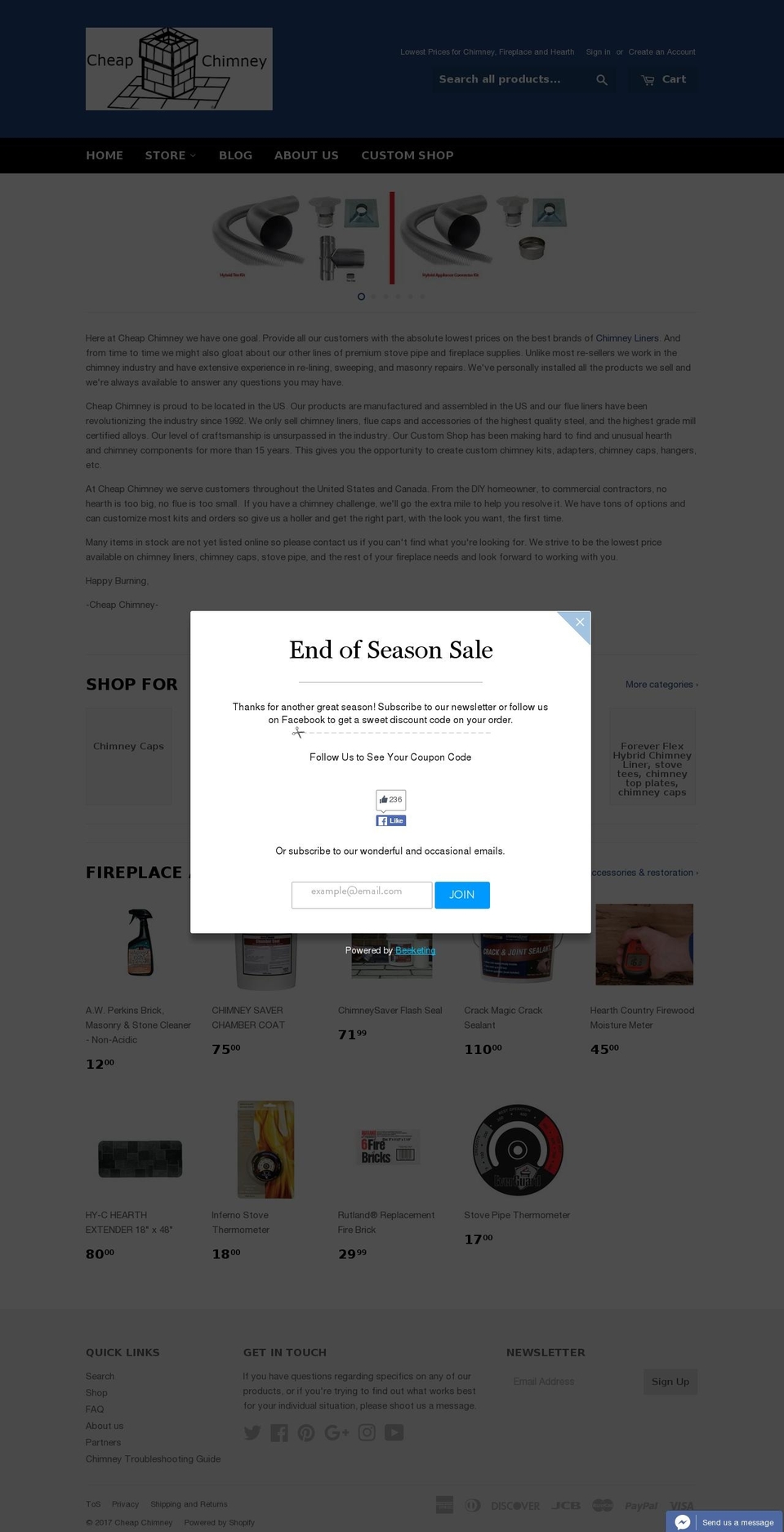 cheapchimney.com shopify website screenshot
