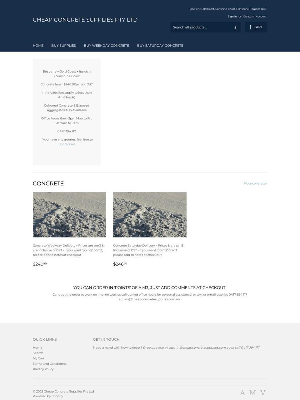 cheapconcretesupplies.com.au shopify website screenshot