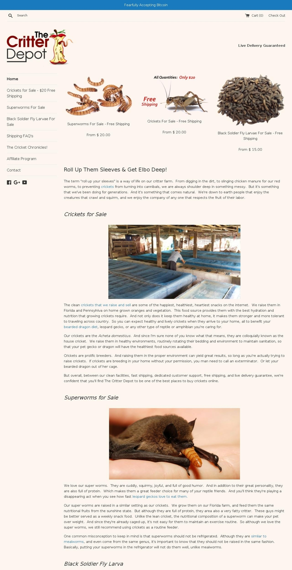 cheapfeedercrickets.com — Shopify storefront screenshot
