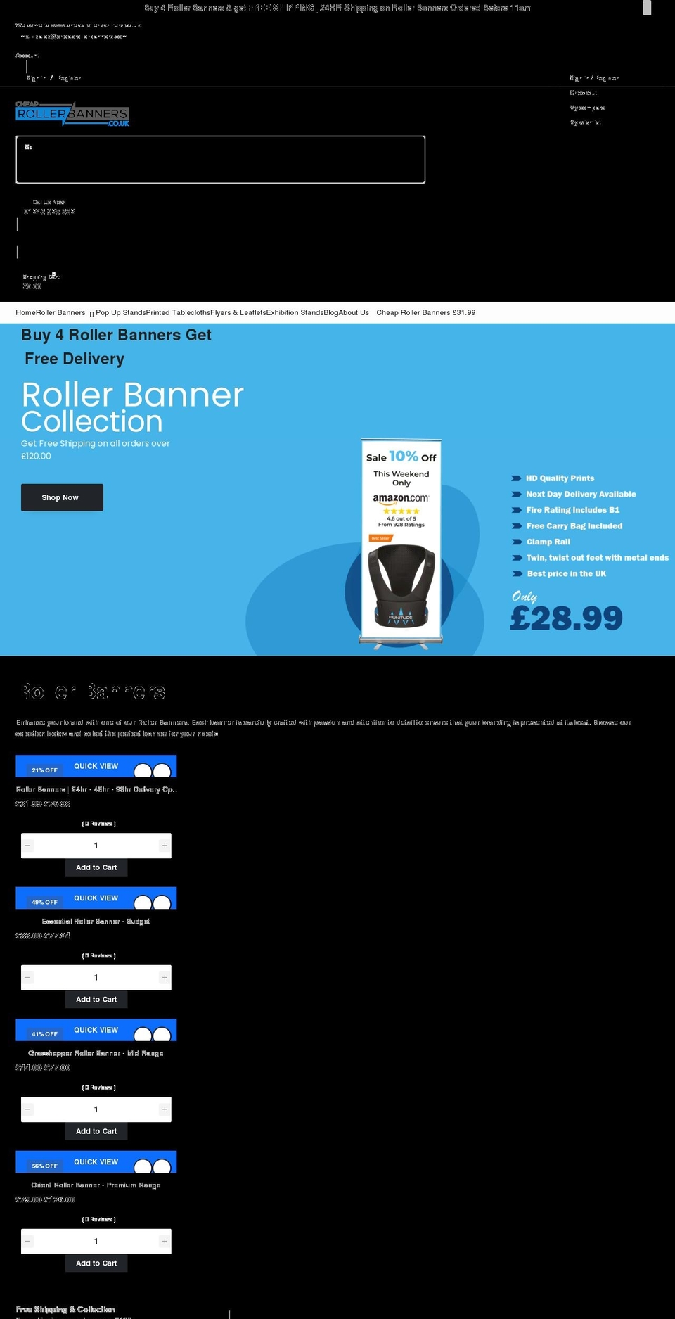 cheaprollerbanners.co.uk shopify website screenshot