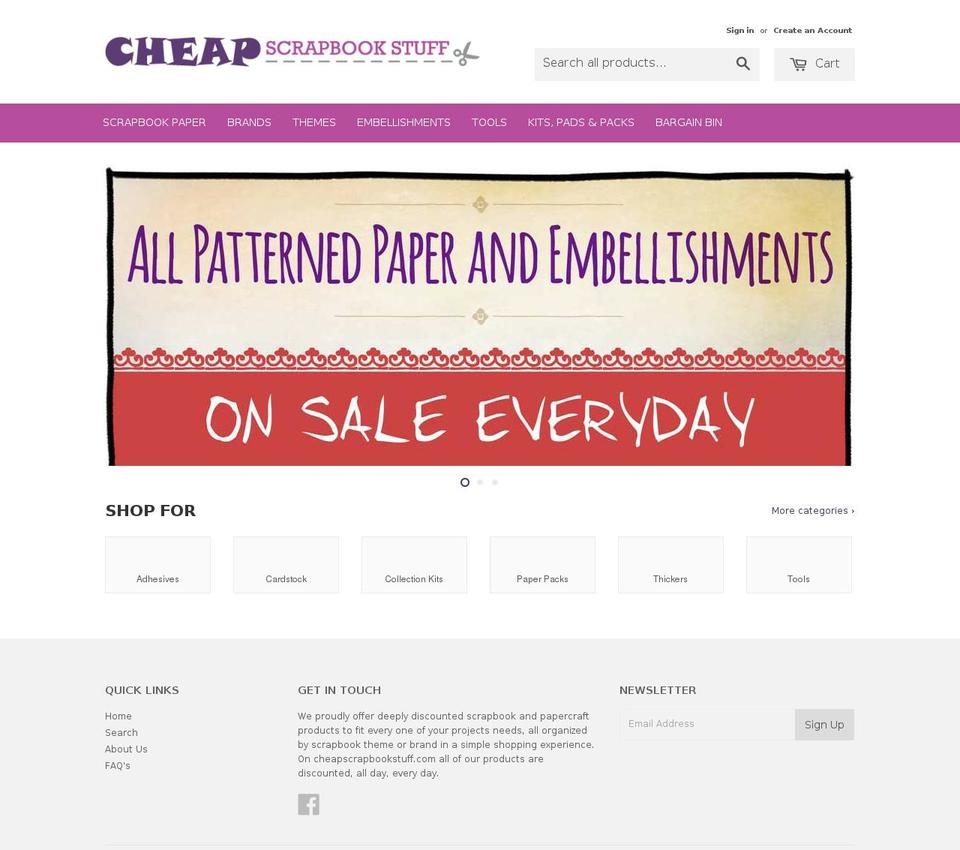 cheapscrapbookstuff.com shopify website screenshot