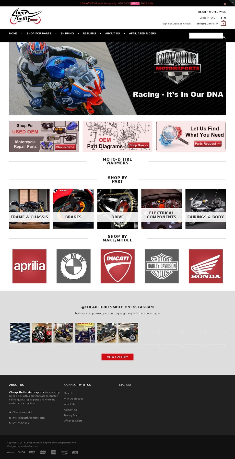 cheapthrillsmoto.com shopify website screenshot