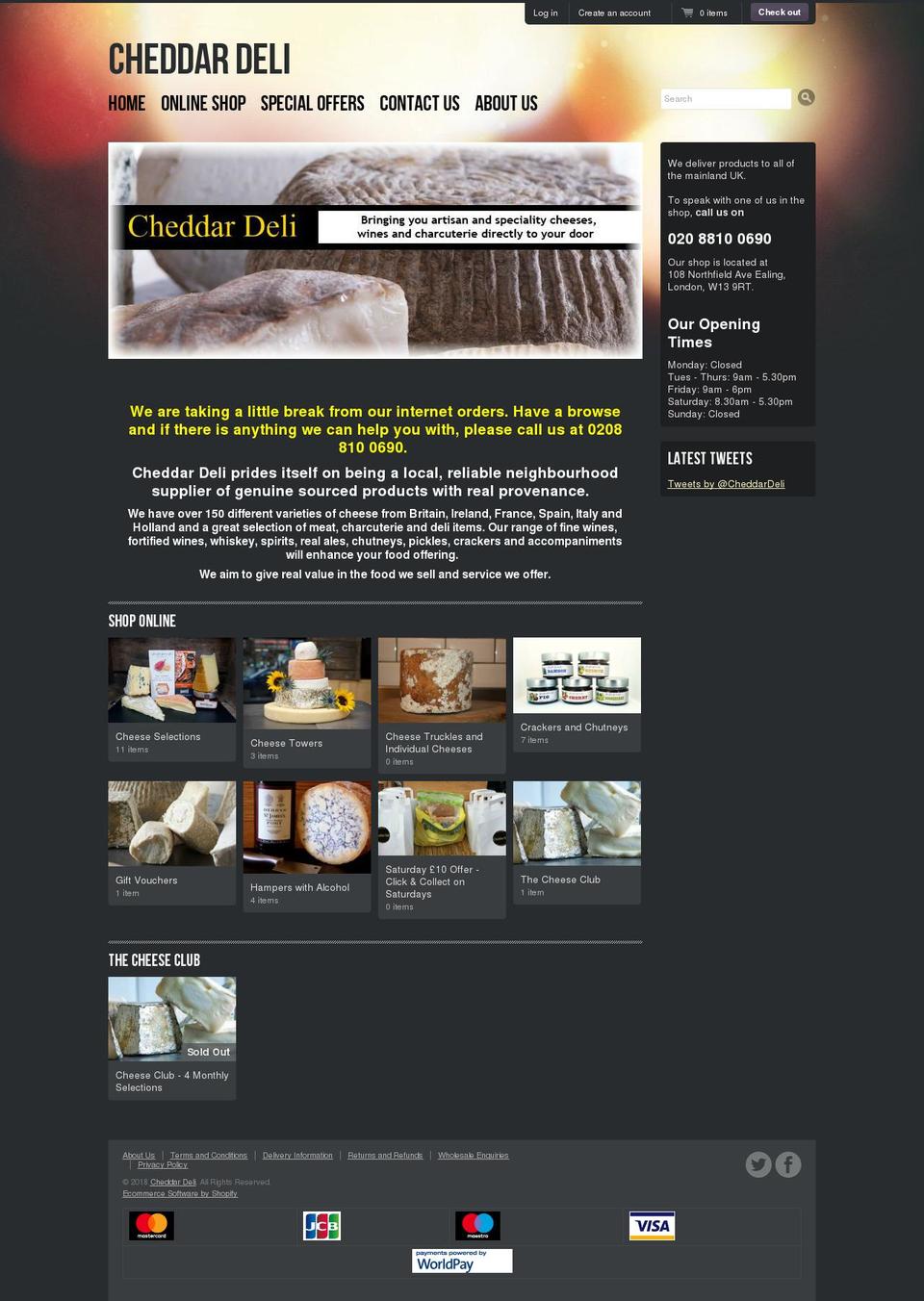 Main Theme Shopify theme site example cheddardeli.com
