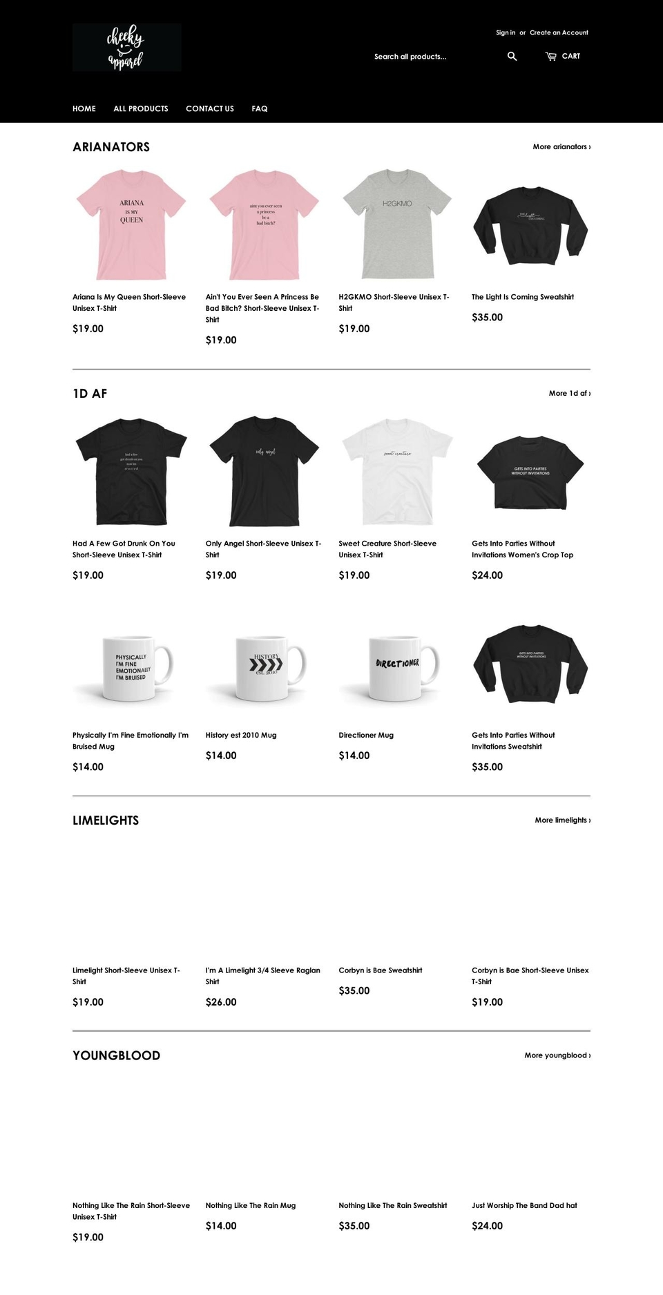 cheekyapparelco.com shopify website screenshot