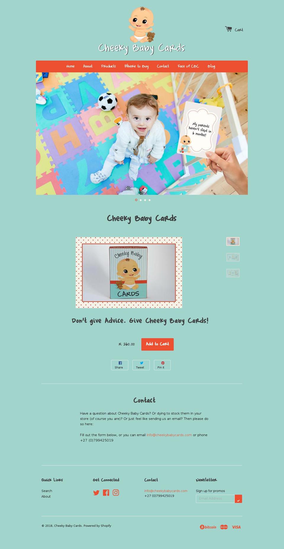 cheekybabycards.com shopify website screenshot