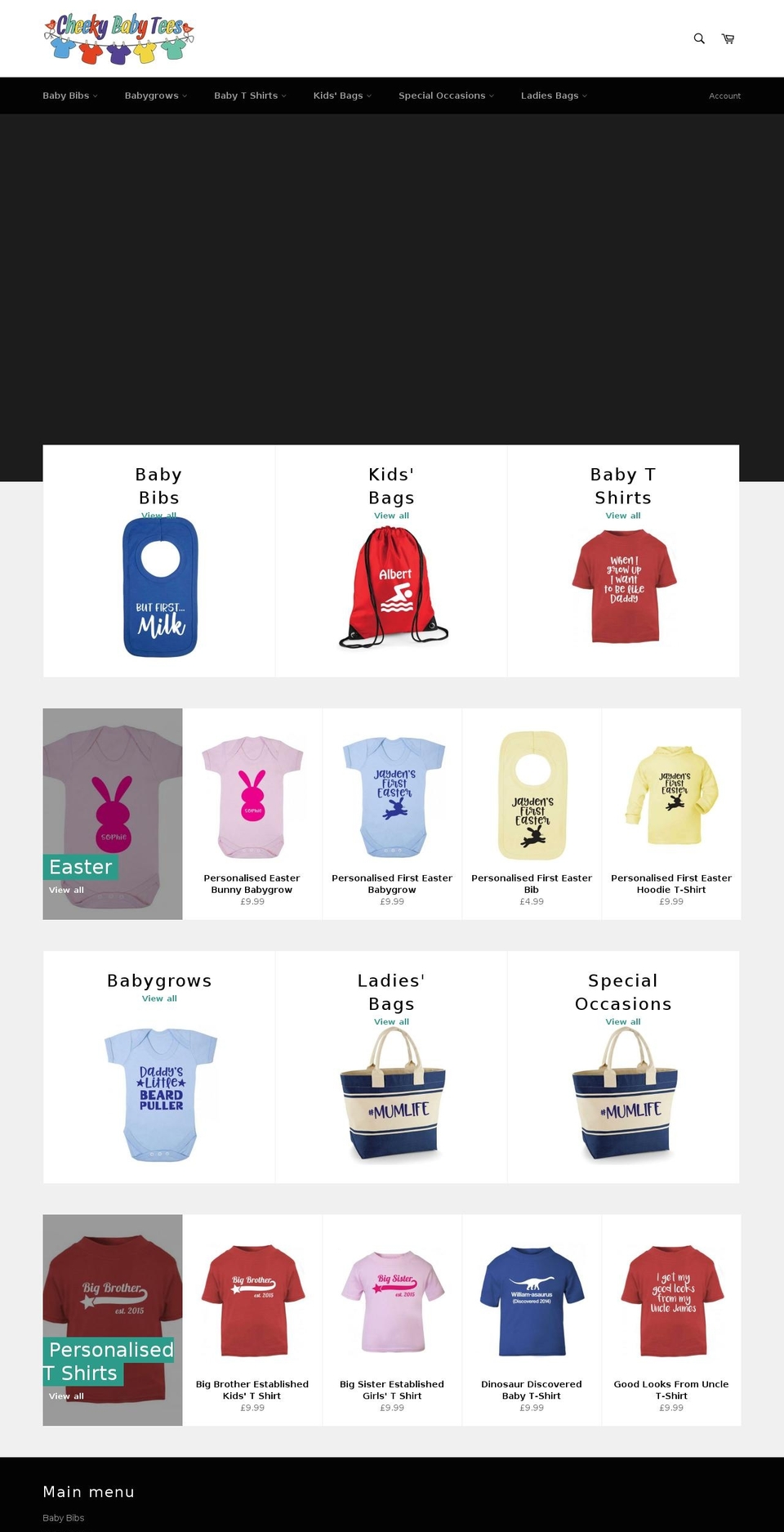 cheekybabytees.co.uk shopify website screenshot