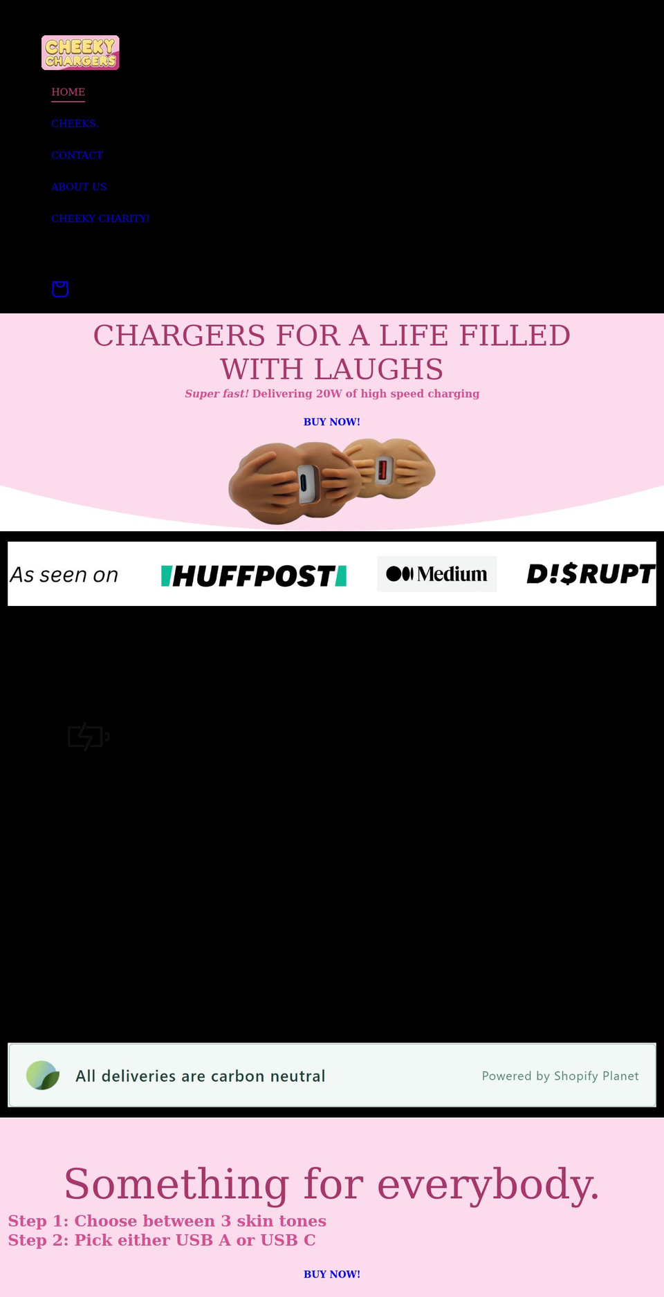 cheekychargers.com shopify website screenshot