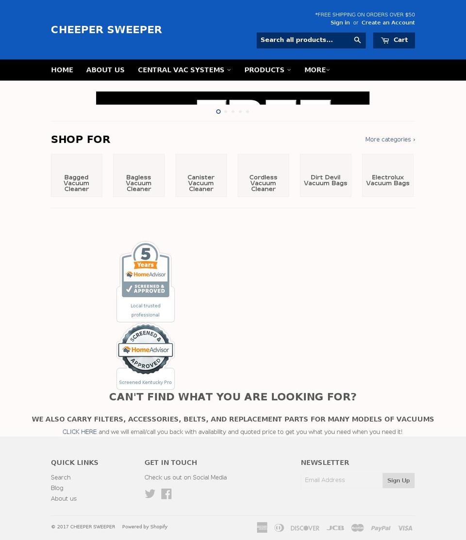 cheepersweeper.com shopify website screenshot