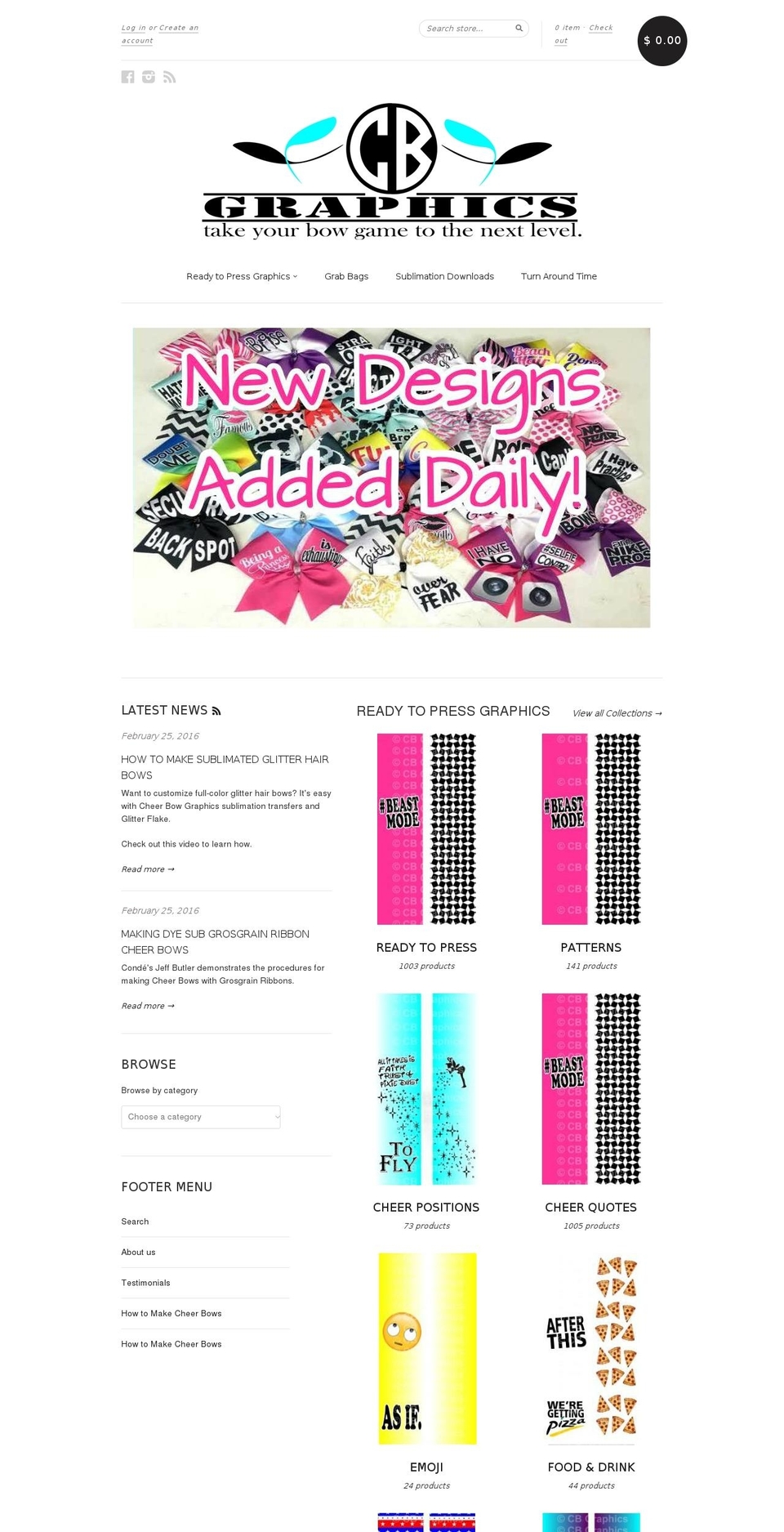 cheerbowgraphics.com shopify website screenshot