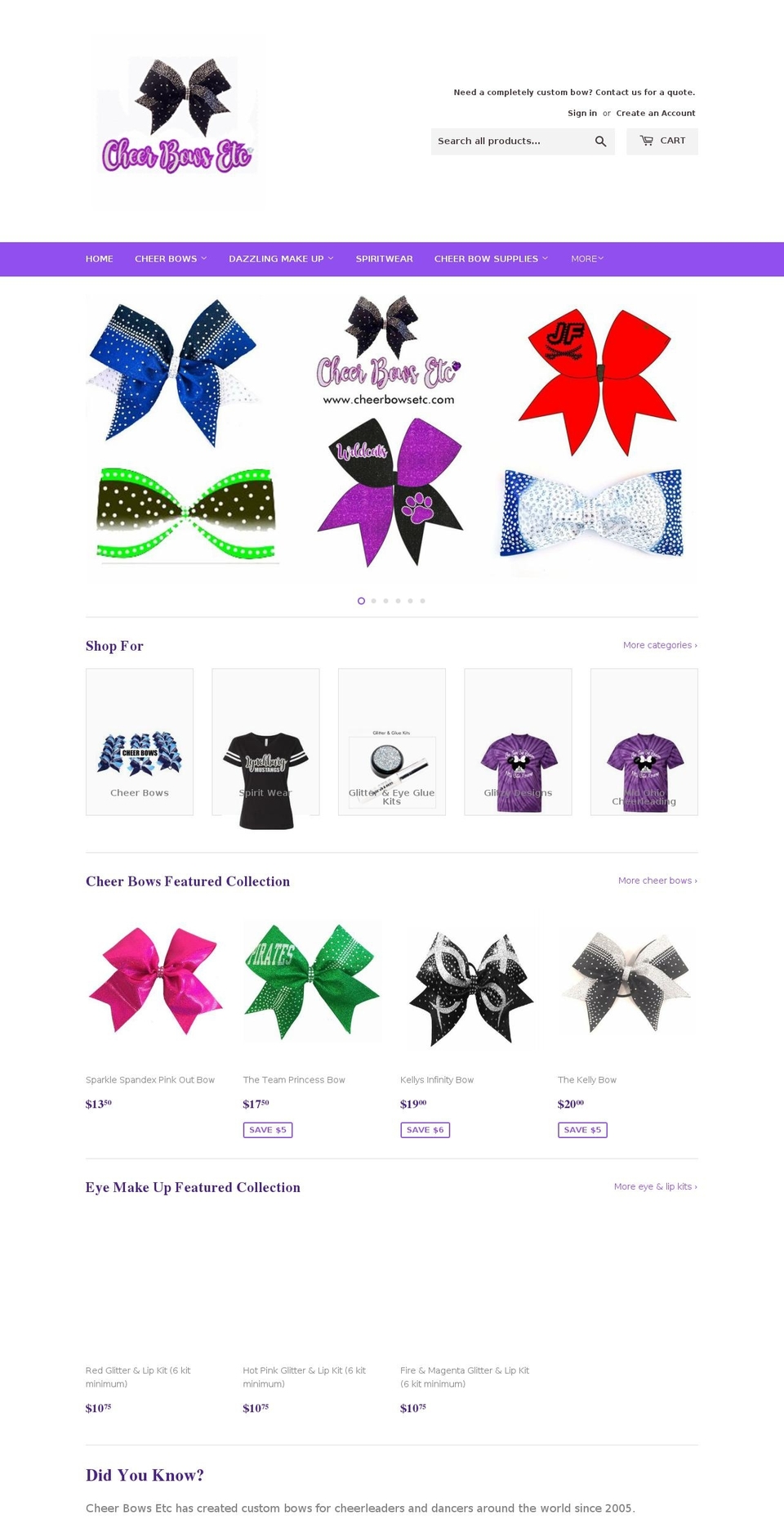 cheerbowsetc.com shopify website screenshot