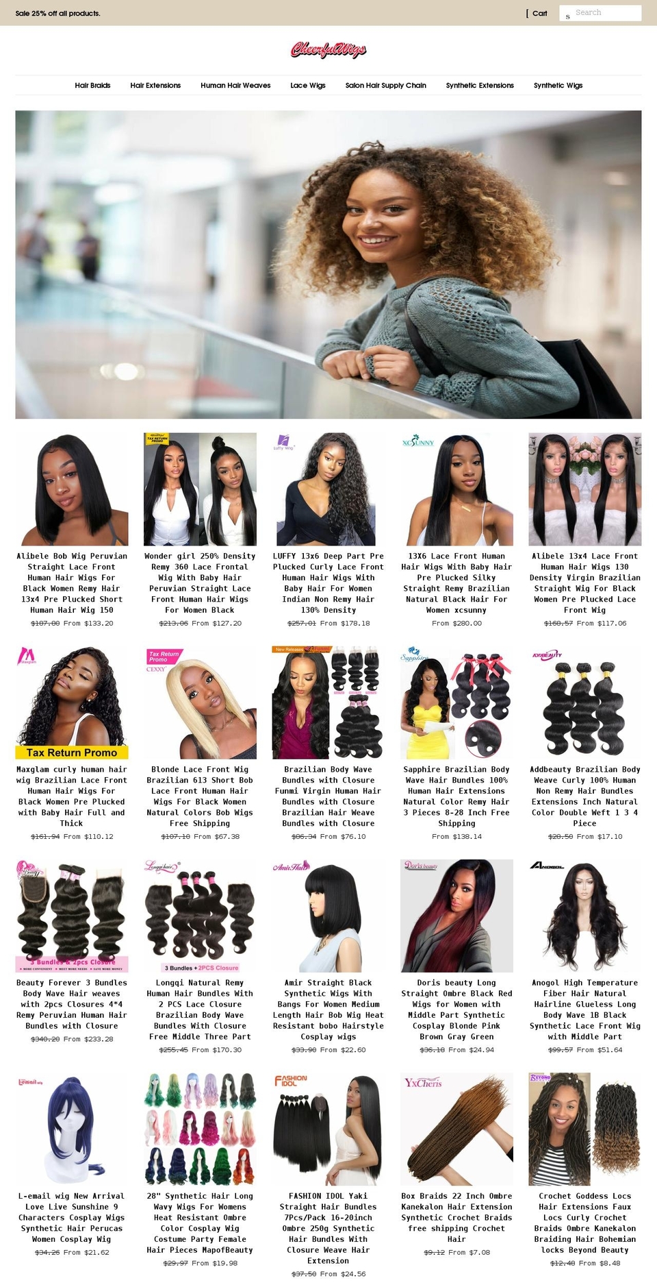 cheerfulwigs.com shopify website screenshot