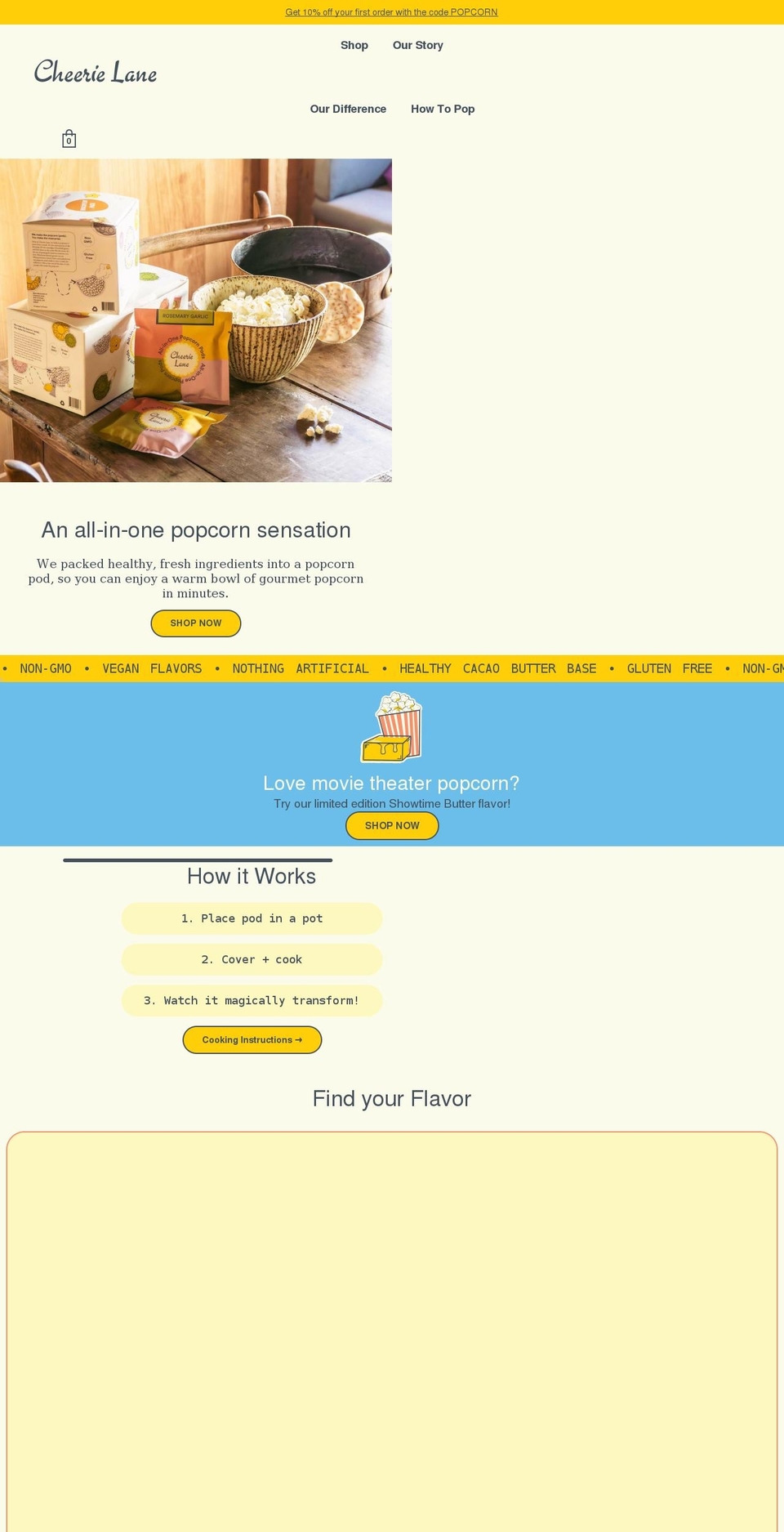 cheerielanepopcorn.com shopify website screenshot