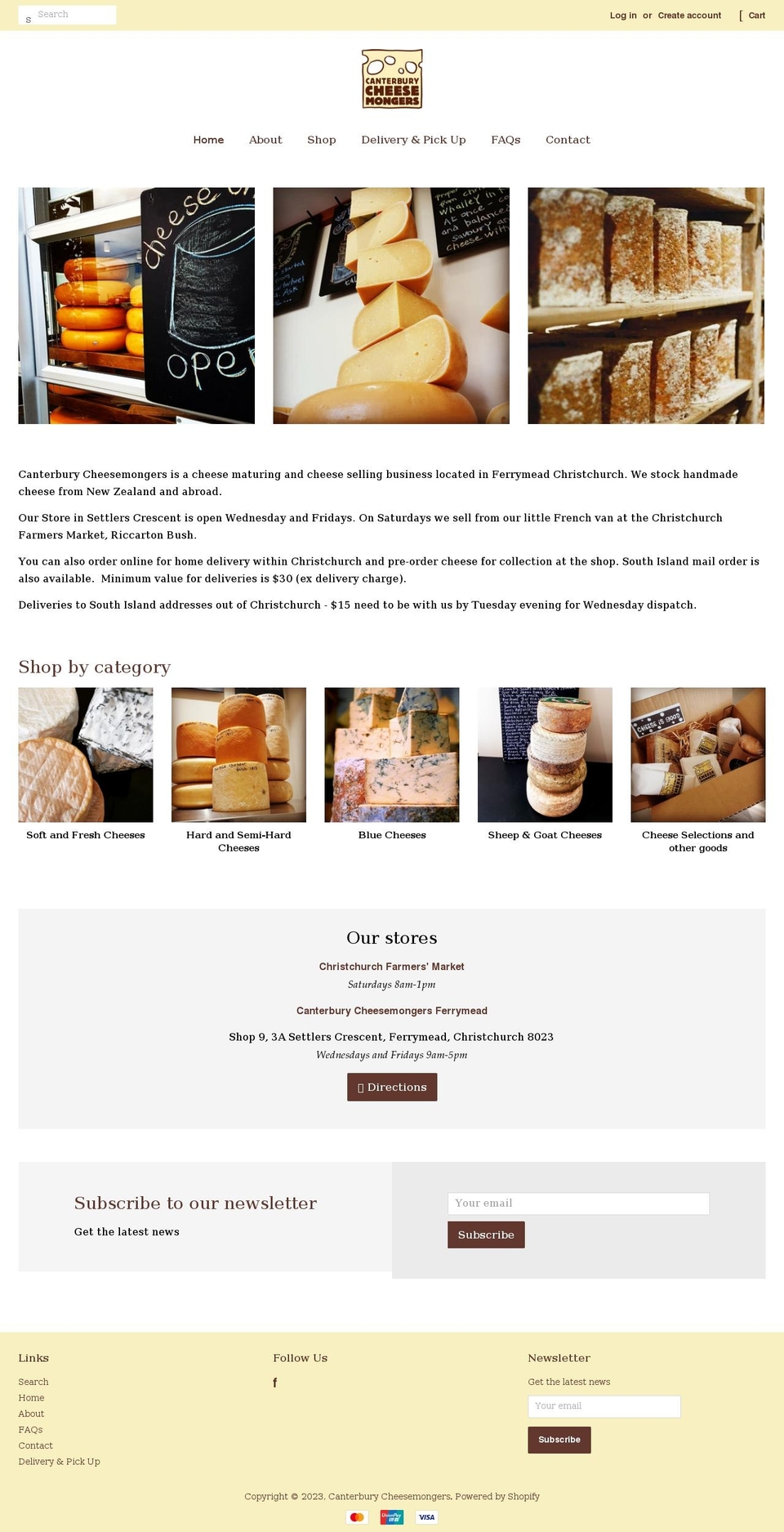 cheesemongers.co.nz shopify website screenshot