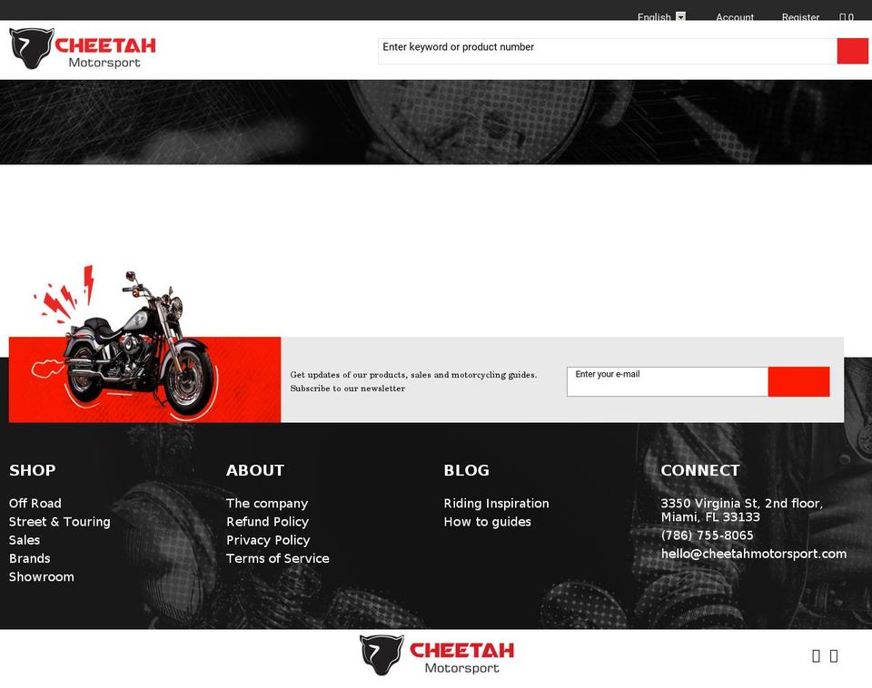 cheetahmotorsport.com shopify website screenshot