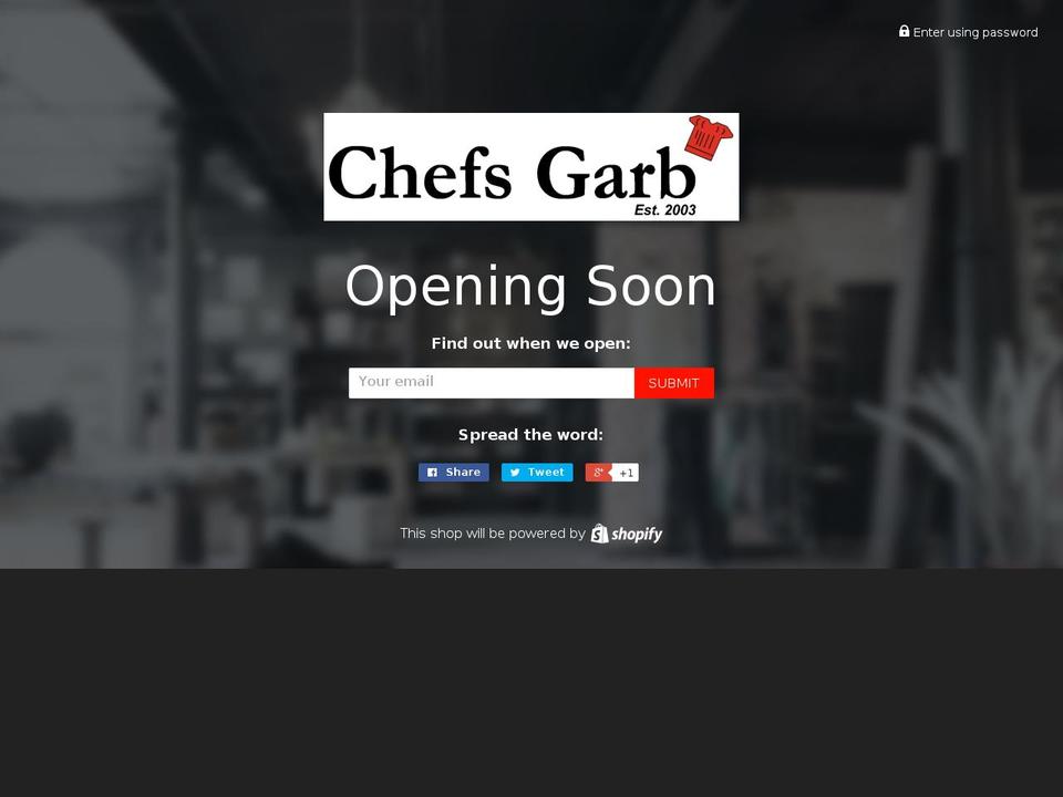 chefsgarb.com shopify website screenshot