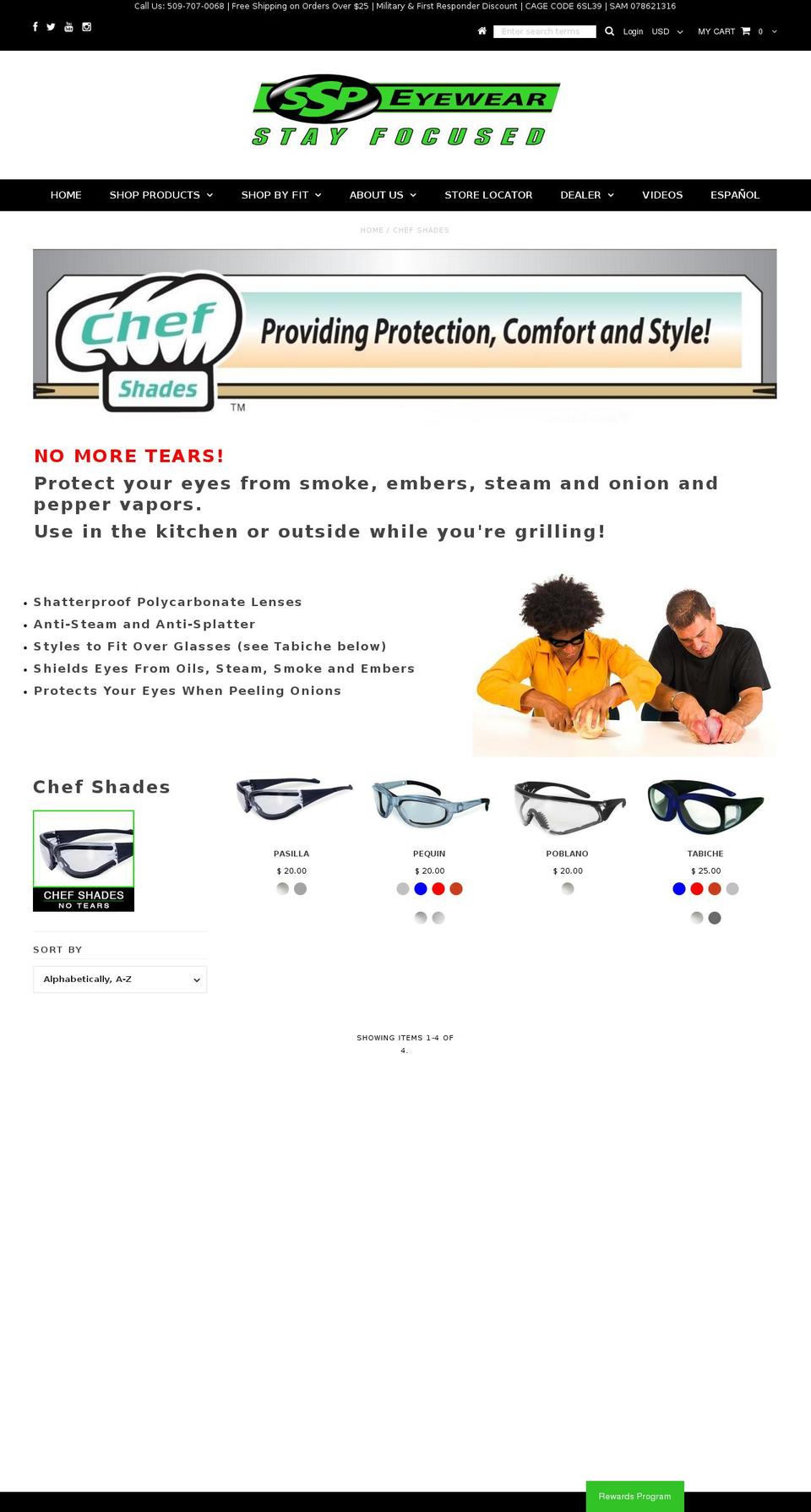 chefshades.com shopify website screenshot