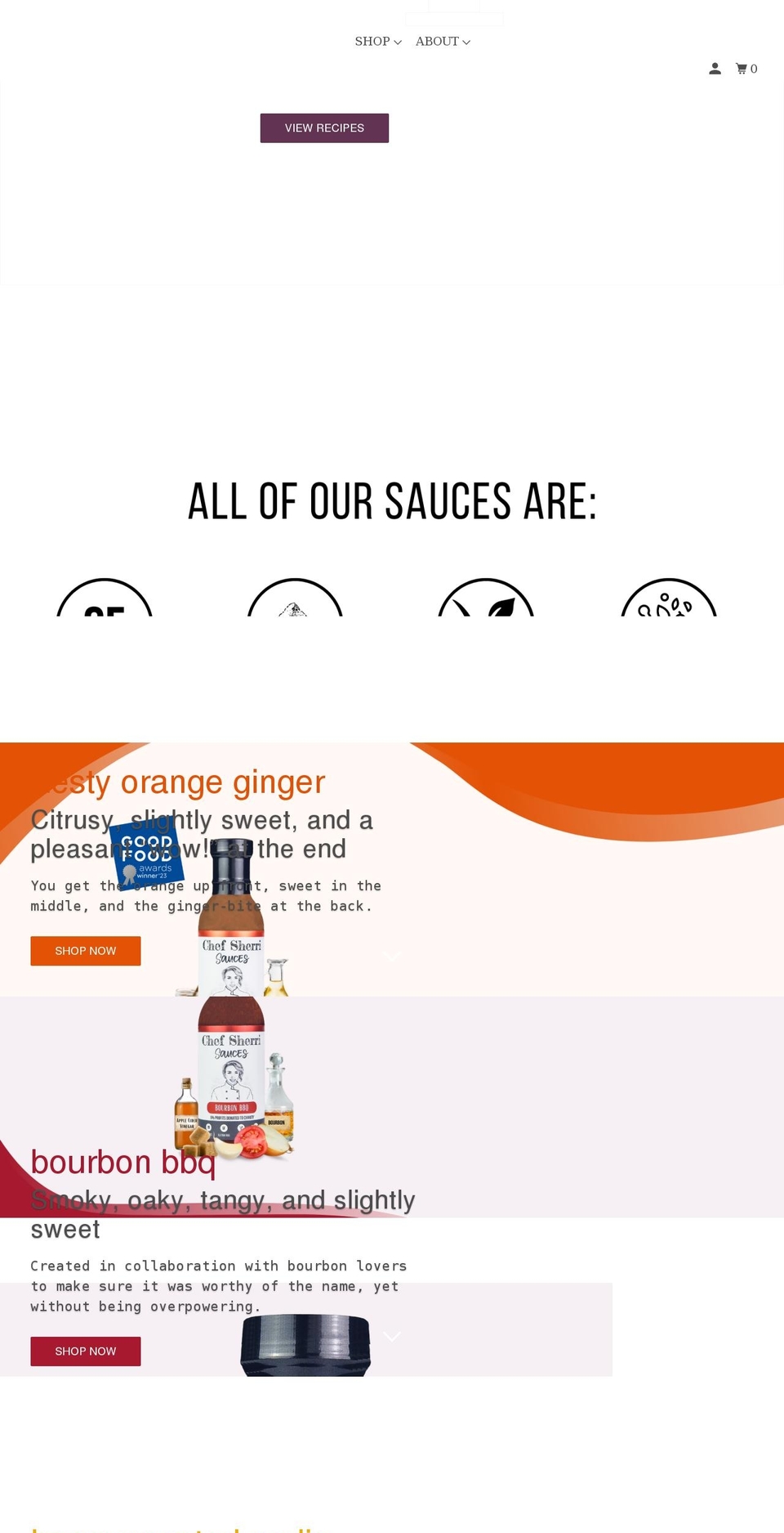 chefsherrisauces.com shopify website screenshot