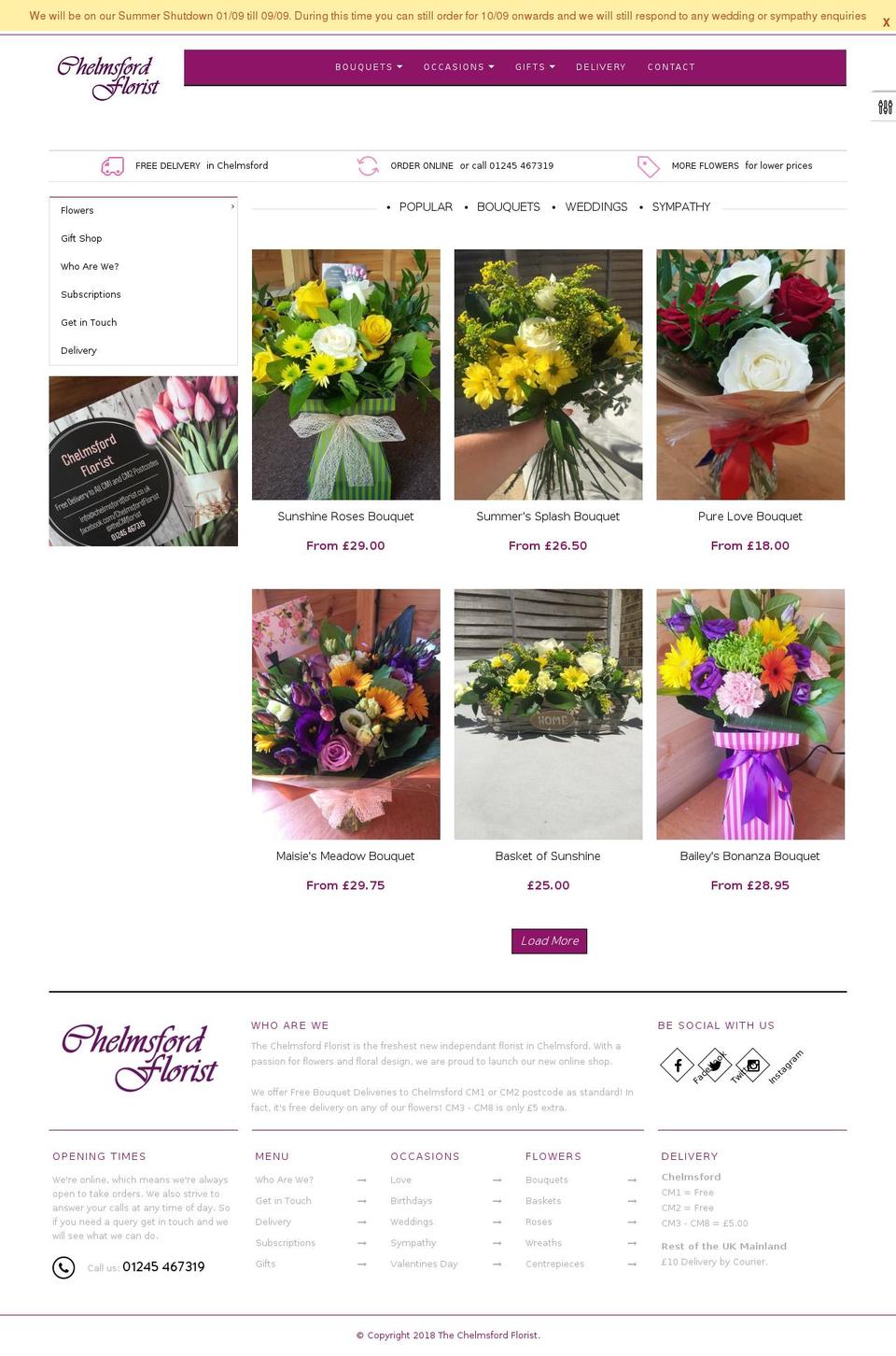 chelmsfordflorist.com — Shopify storefront screenshot