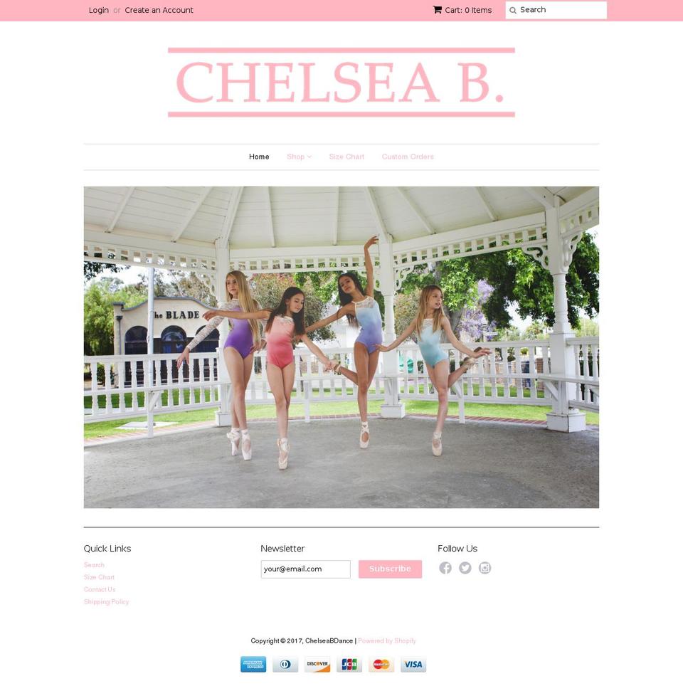 chelseabdance.com shopify website screenshot