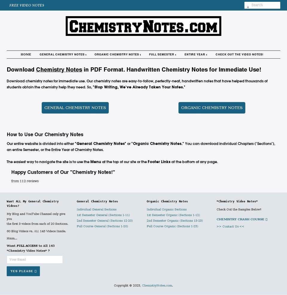 chemistrynotes.com shopify website screenshot