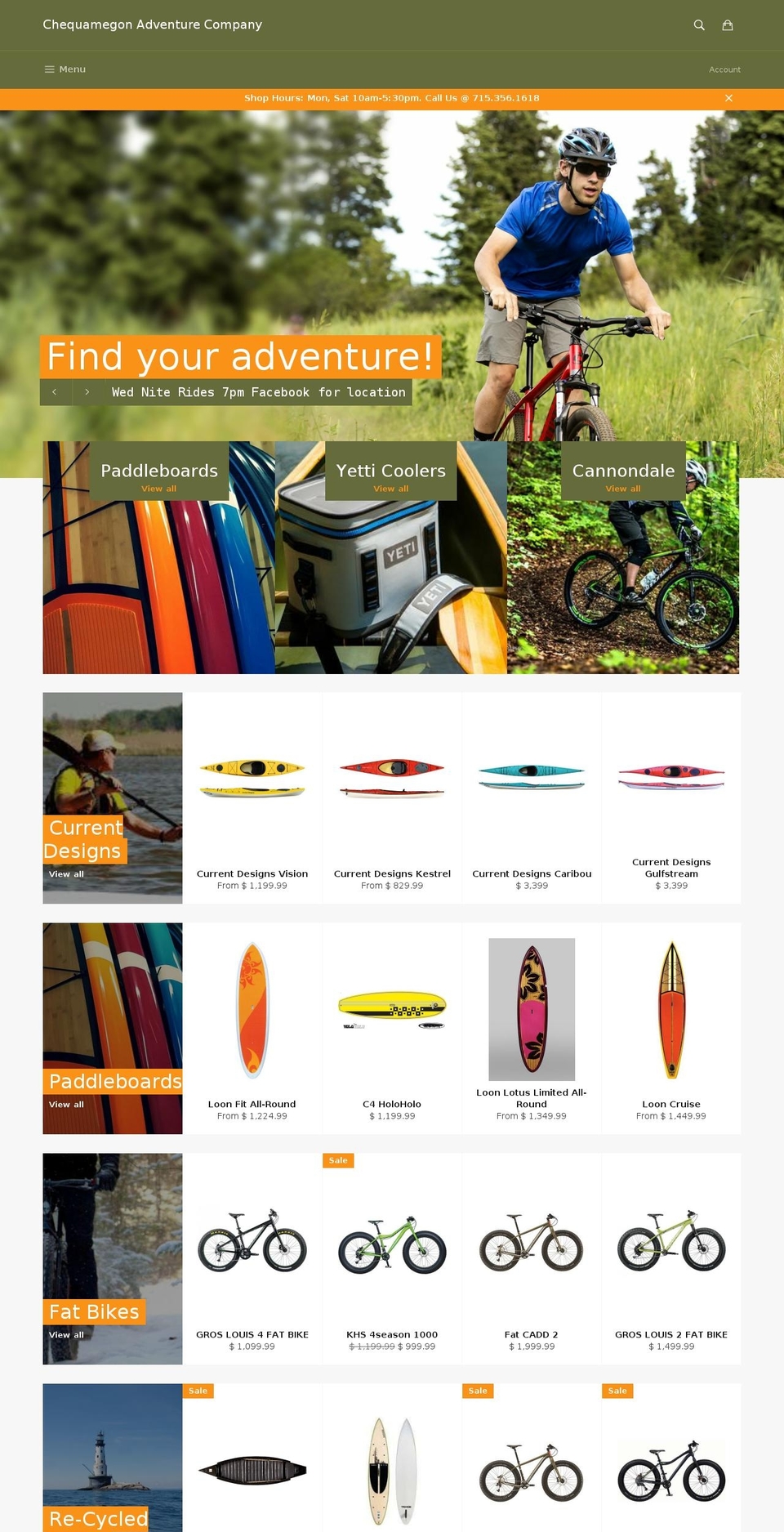 chequamegonadventurecompany.com shopify website screenshot