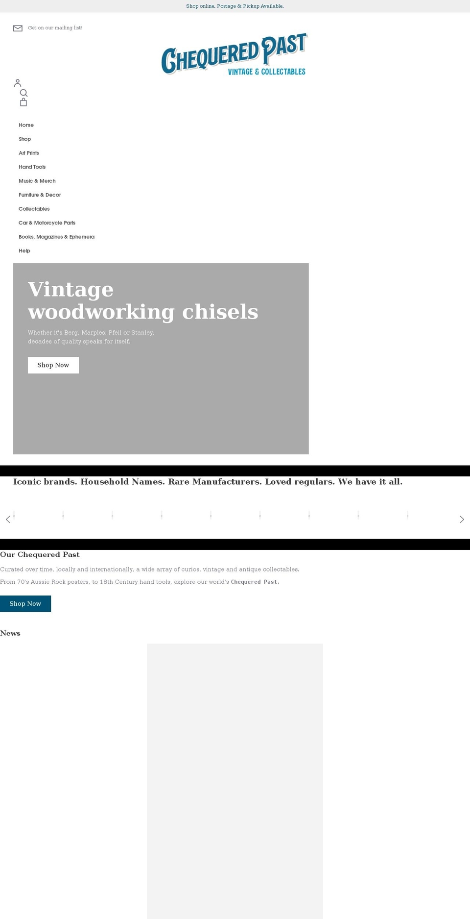 chequeredpast.com.au shopify website screenshot