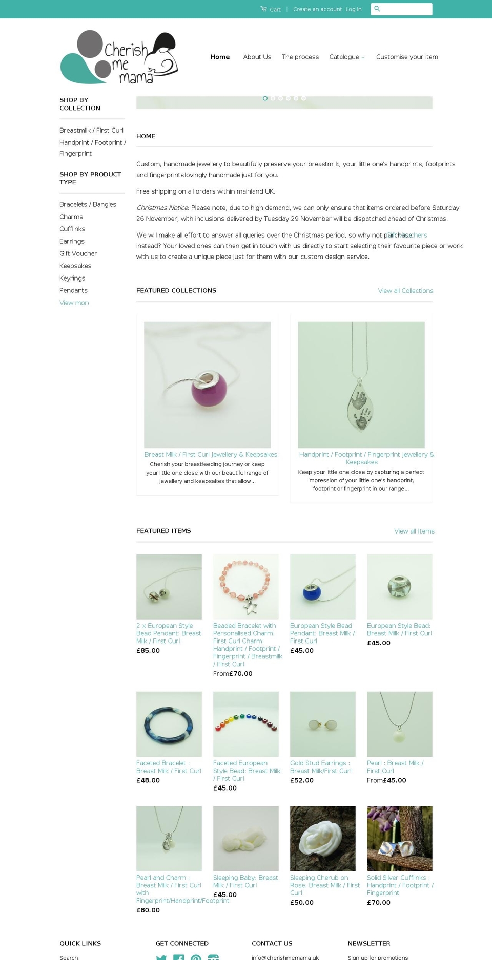cherishbreastmilkjewellery.com shopify website screenshot