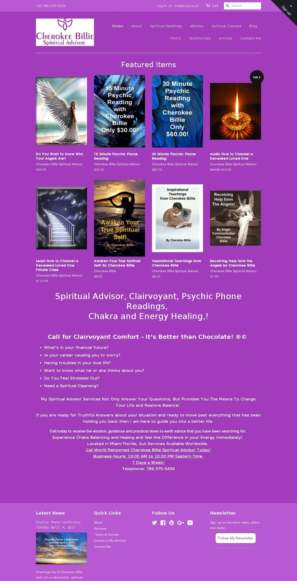 cherokeebilliespiritualadvisor.com shopify website screenshot