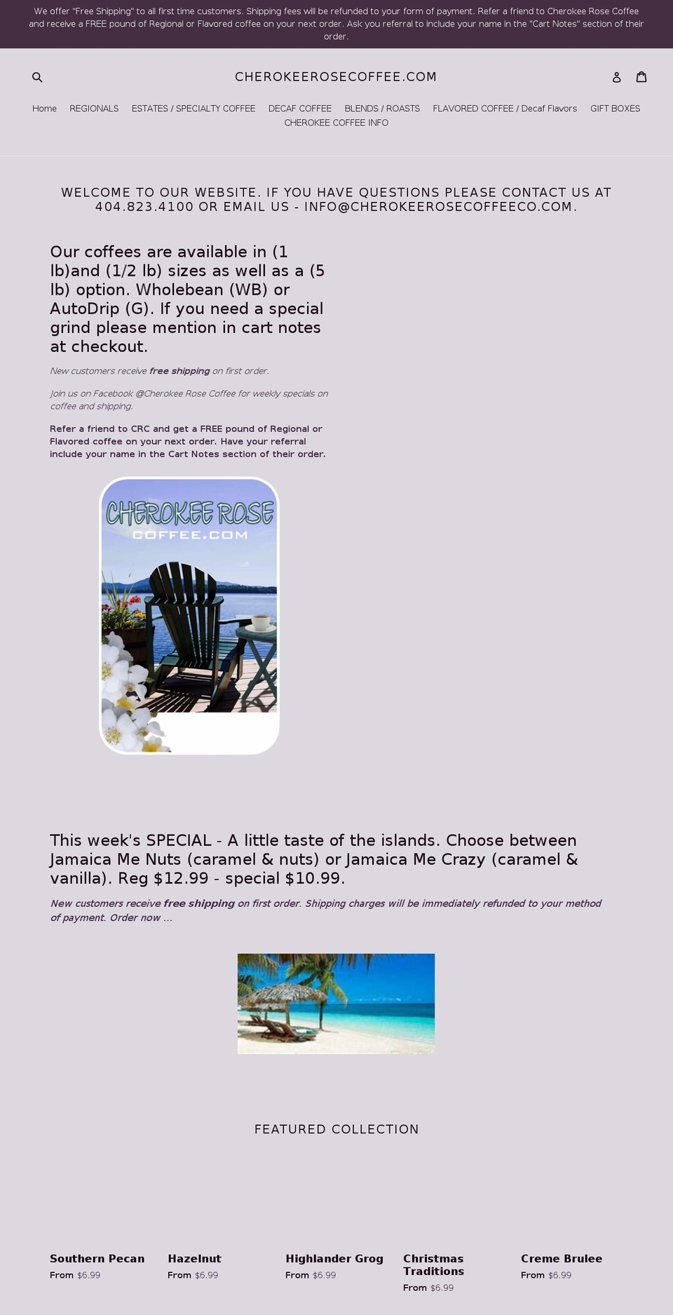 cherokeerosecoffee.com shopify website screenshot