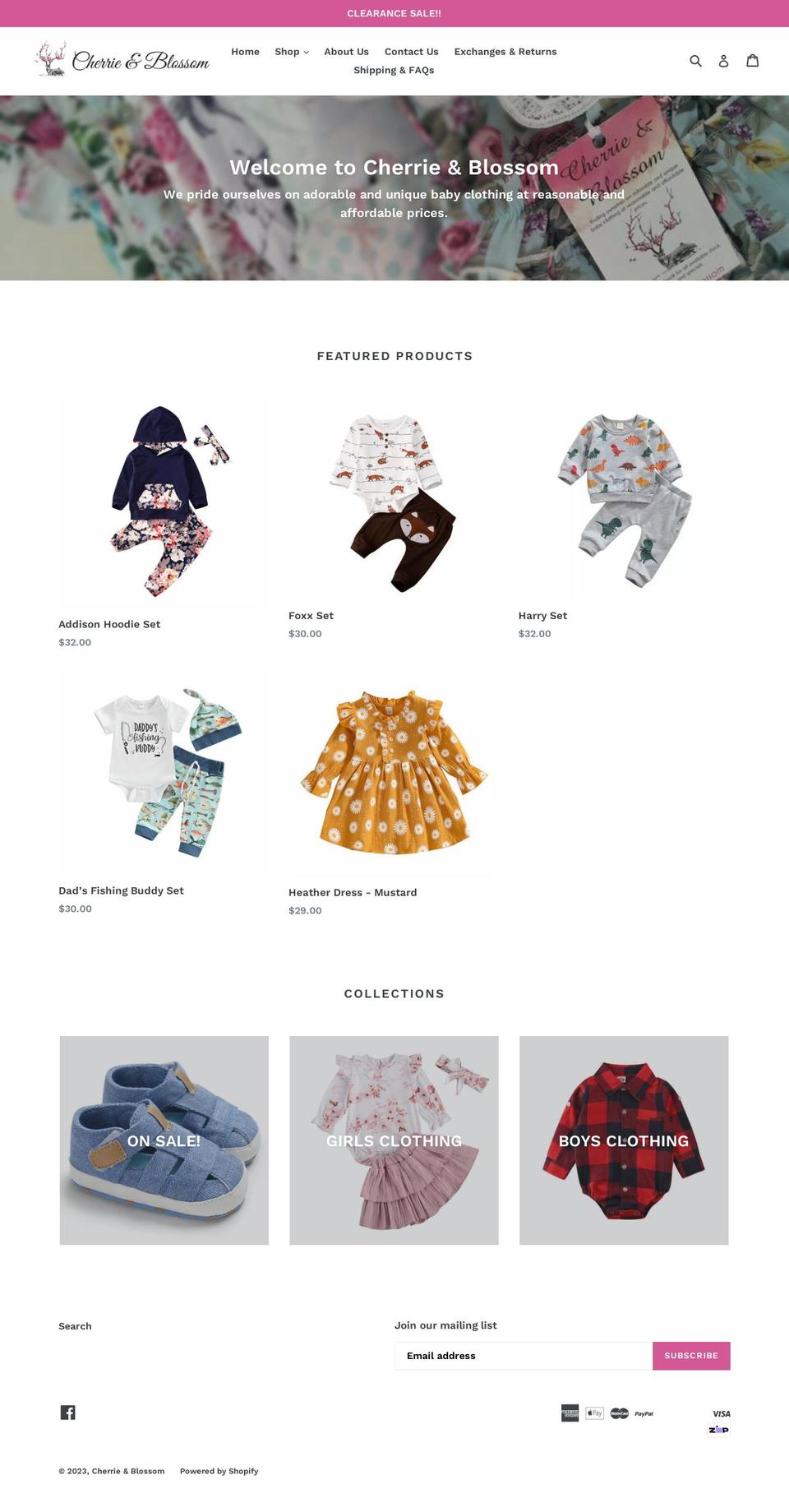 cherrieandblossom.com — Shopify storefront screenshot