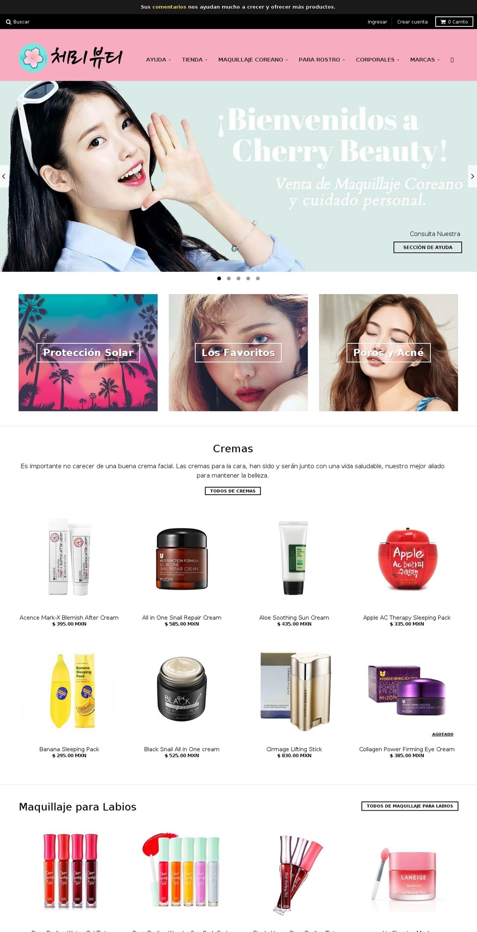 cherrybeauty.com.mx shopify website screenshot