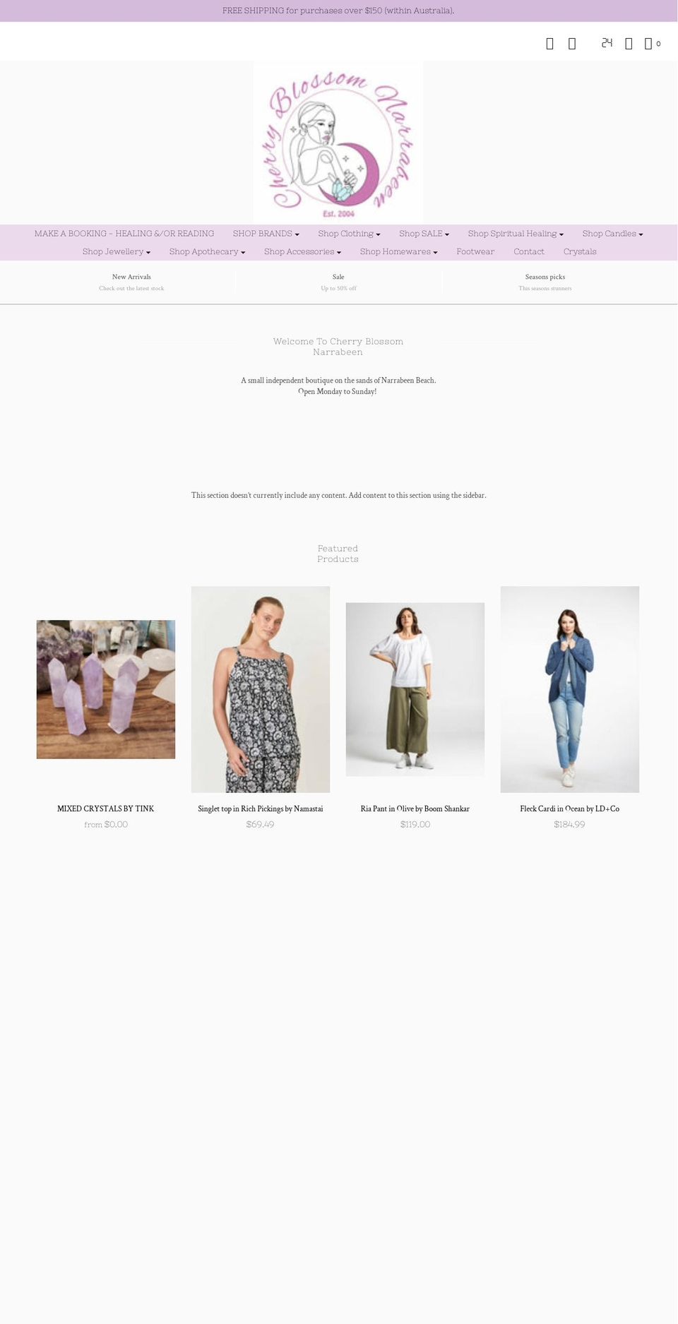 cherryblossomnarrabeen.com.au shopify website screenshot