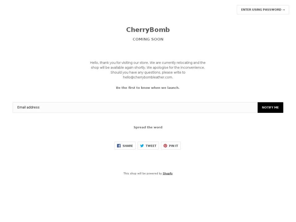 cherrybombleather.com shopify website screenshot