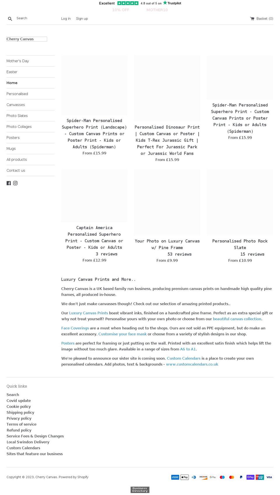 cherrycanvas.com shopify website screenshot