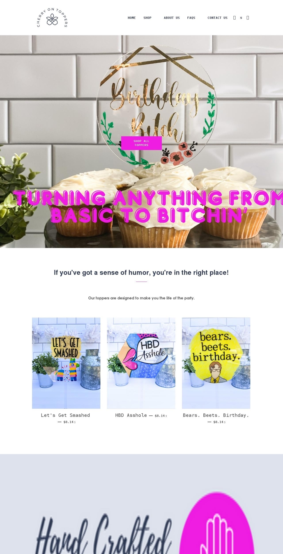 cherryontoppers.com shopify website screenshot